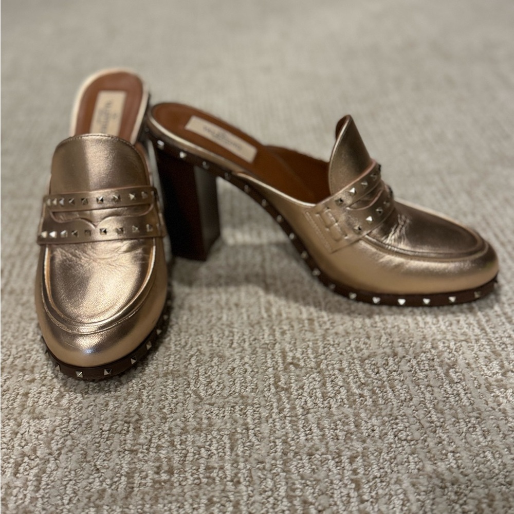 Valentino Rockstud Gold Heel Mules